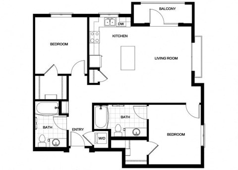 Floor plan for 2 beds, 2 baths, 1042 sqft
